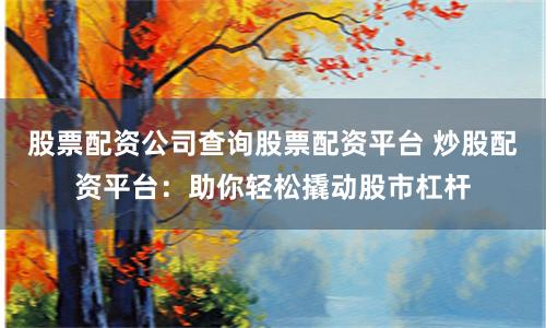 股票配资公司查询股票配资平台 炒股配资平台：助你轻松撬动股市杠杆